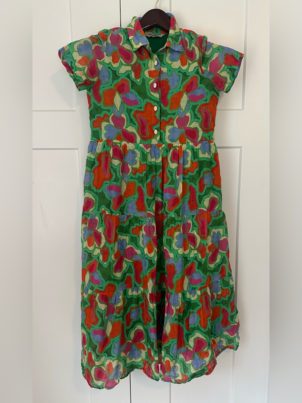 Amanda Uprichard Pierre Bright Floral Midi Tiered Linen Dress